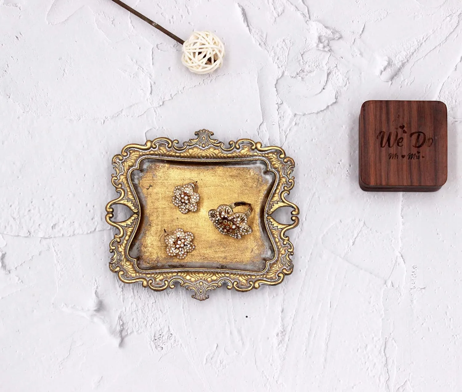 2 Pack Vintage Small Gold Ring Dish, Birthday & Wedding Gifts for WomenWedding Ring Tray- 5.3 x 4.5 inches