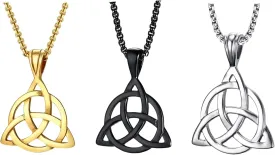 3Pack Set Stainless Steel Irish Celtic Trinity Knot Pendant Chain Necklace for Men Women,Black Silver Gold Titanium Steel Triquetra Celtic Knot Charm Necklaces Jewelry for Men Woman,24inch Chain