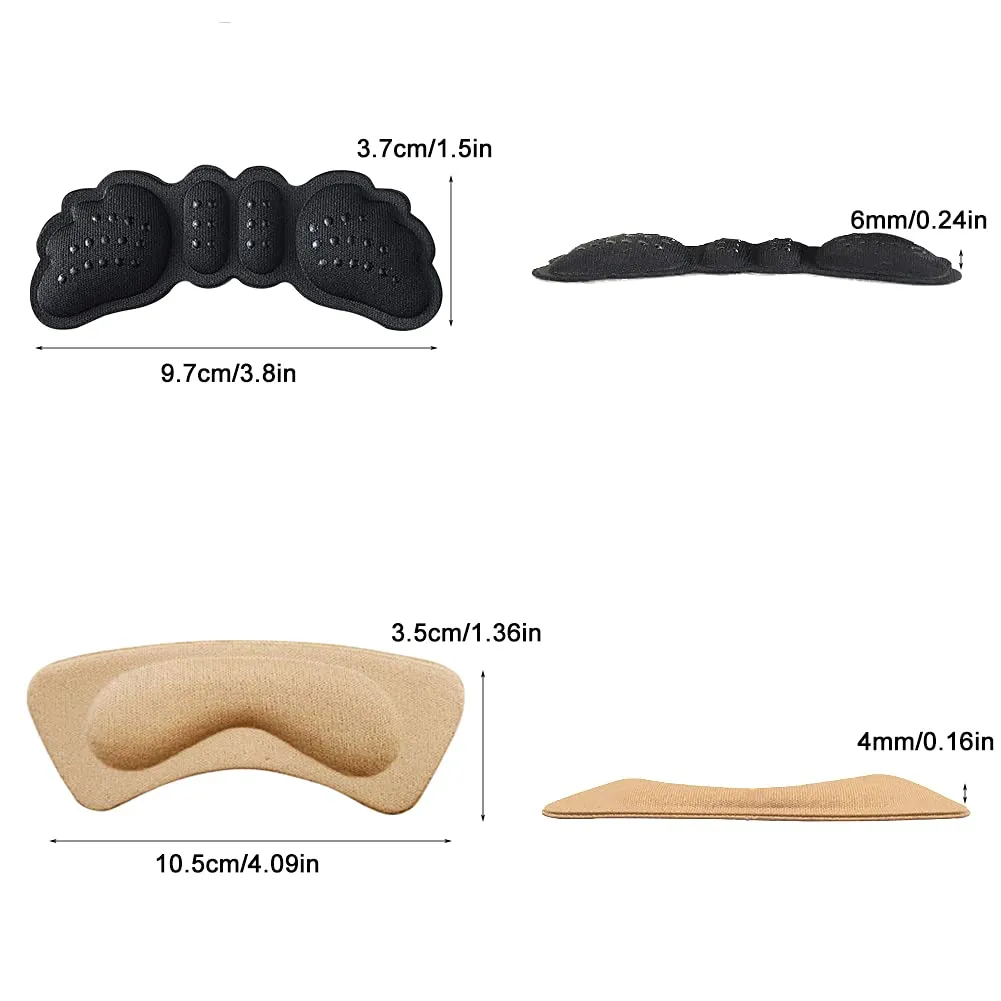 8 Pair Heel Grips for Ladies Shoes, Thickened High Heel Inserts Cushion Pads Slip-Resistant Wings Padded Heel (Black/Khaki)