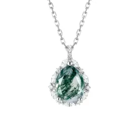 925 Silver Water Drop Moss Agate Pendant Necklace