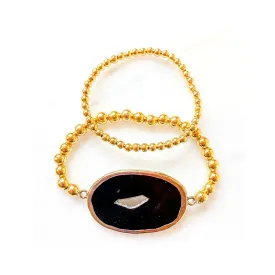 Agate Slice Beaded Bracelet Set