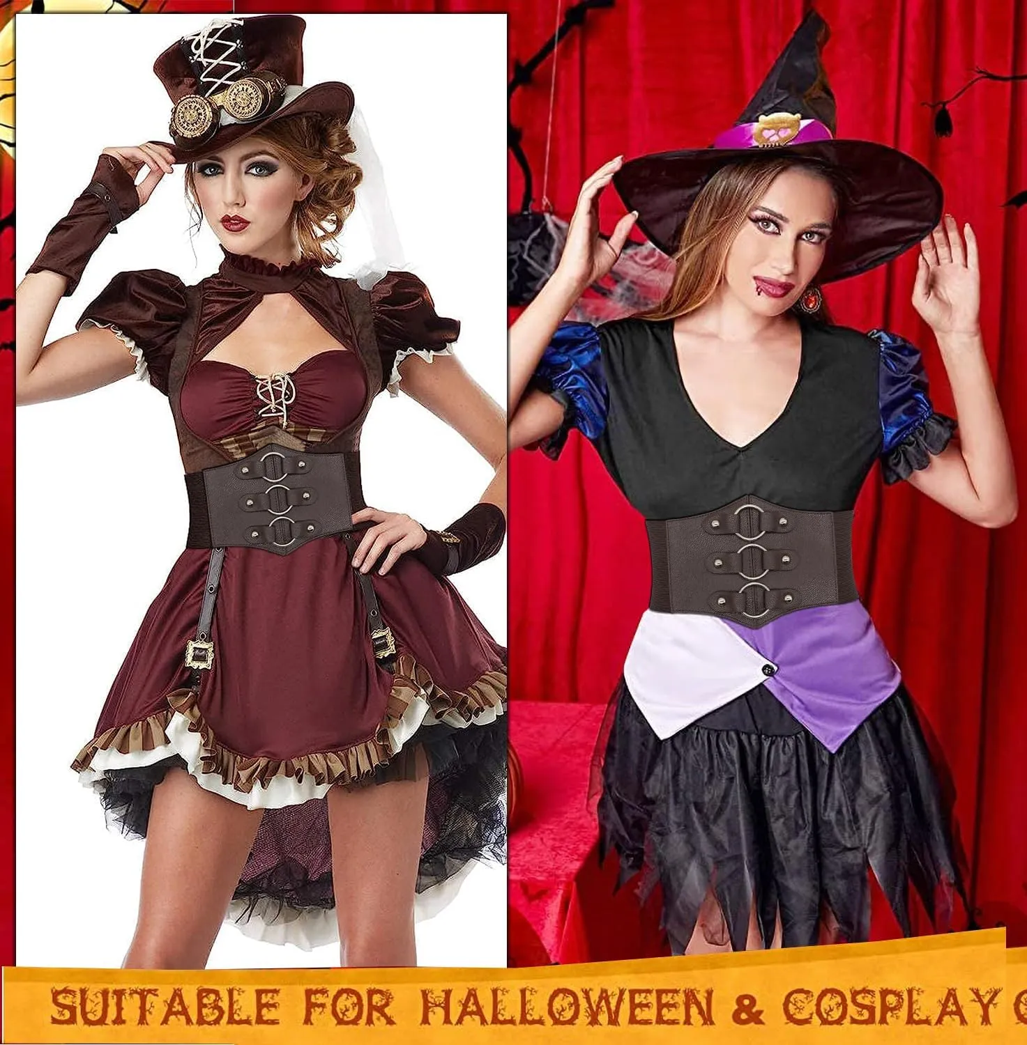ALAIX Women's Corset Belt Extra Wide Stretchy Belts Elastic Waspie Waist Belts for Cosplay Halloween Costume Belts for Women