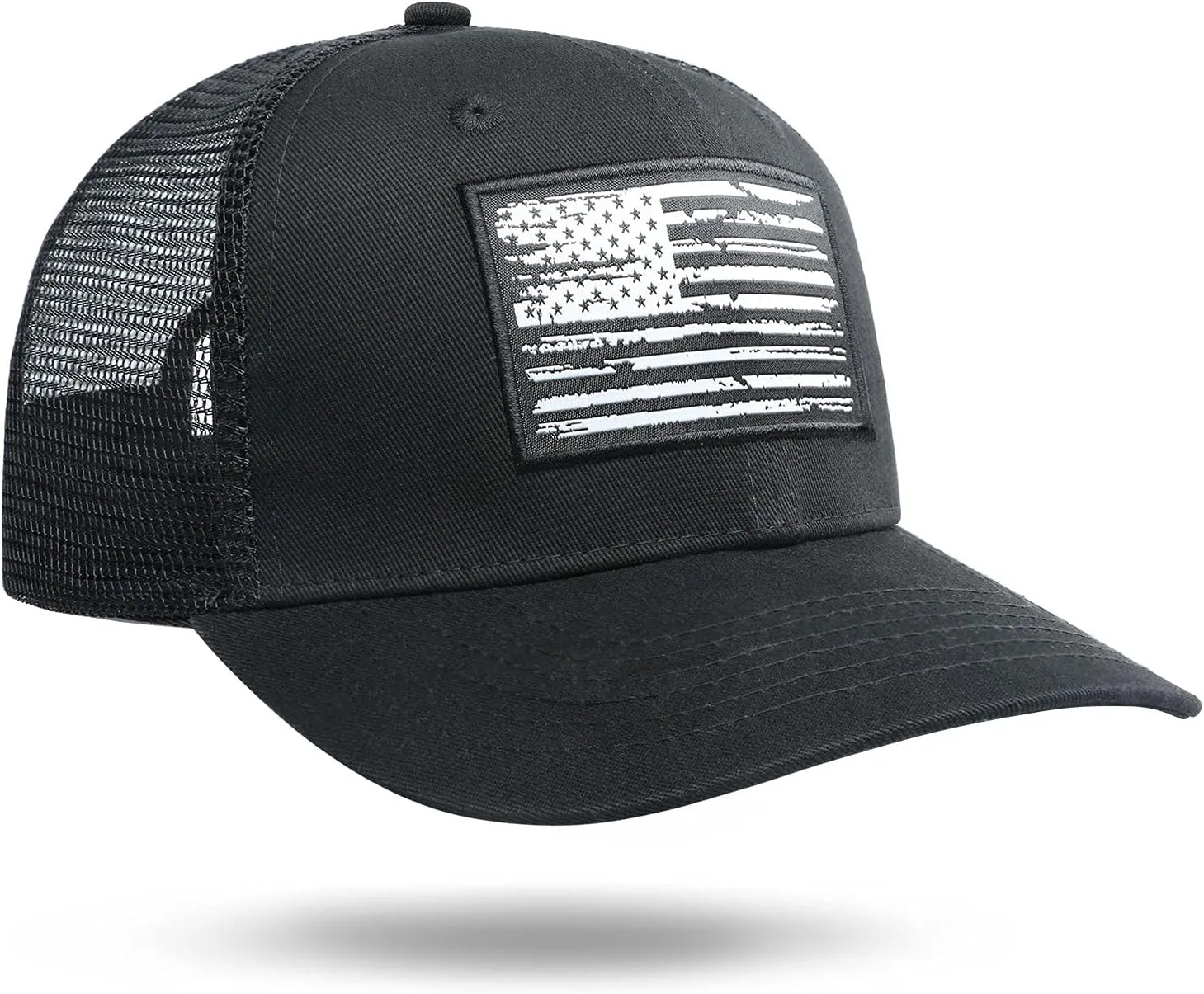 American Flag Hat, Baseball Cap for Men Women, Adjustable Snapback Hats USA Flag Trucker Hat Black