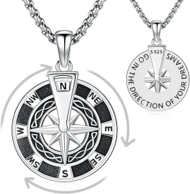 Aniu Compass Necklace for Men Women Sterling Silver Compass Pendant 2025 Graduation Friendship Talisman Travel Necklace Inspirational Rotatable Compass Graduation Gift Jewelry Gifts