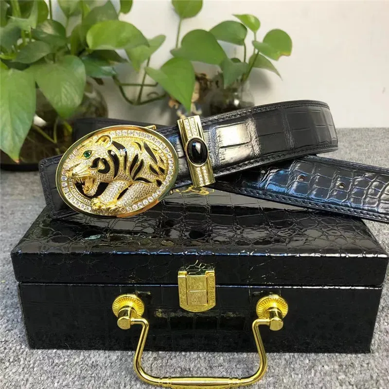 Authentic Crocodile Leather Belt for Men – Diamond Leopard Buckle