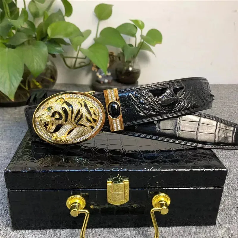 Authentic Crocodile Leather Belt for Men – Diamond Leopard Buckle