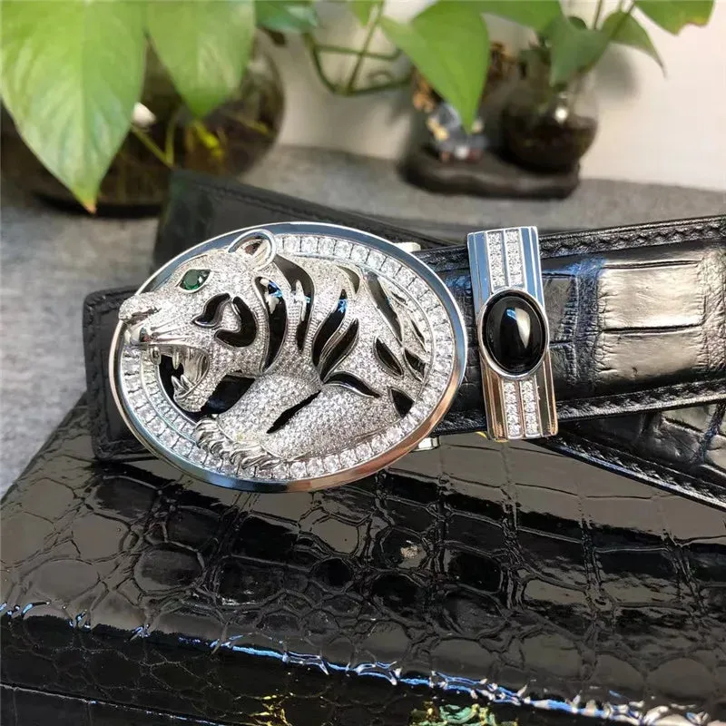 Authentic Crocodile Leather Belt for Men – Diamond Leopard Buckle