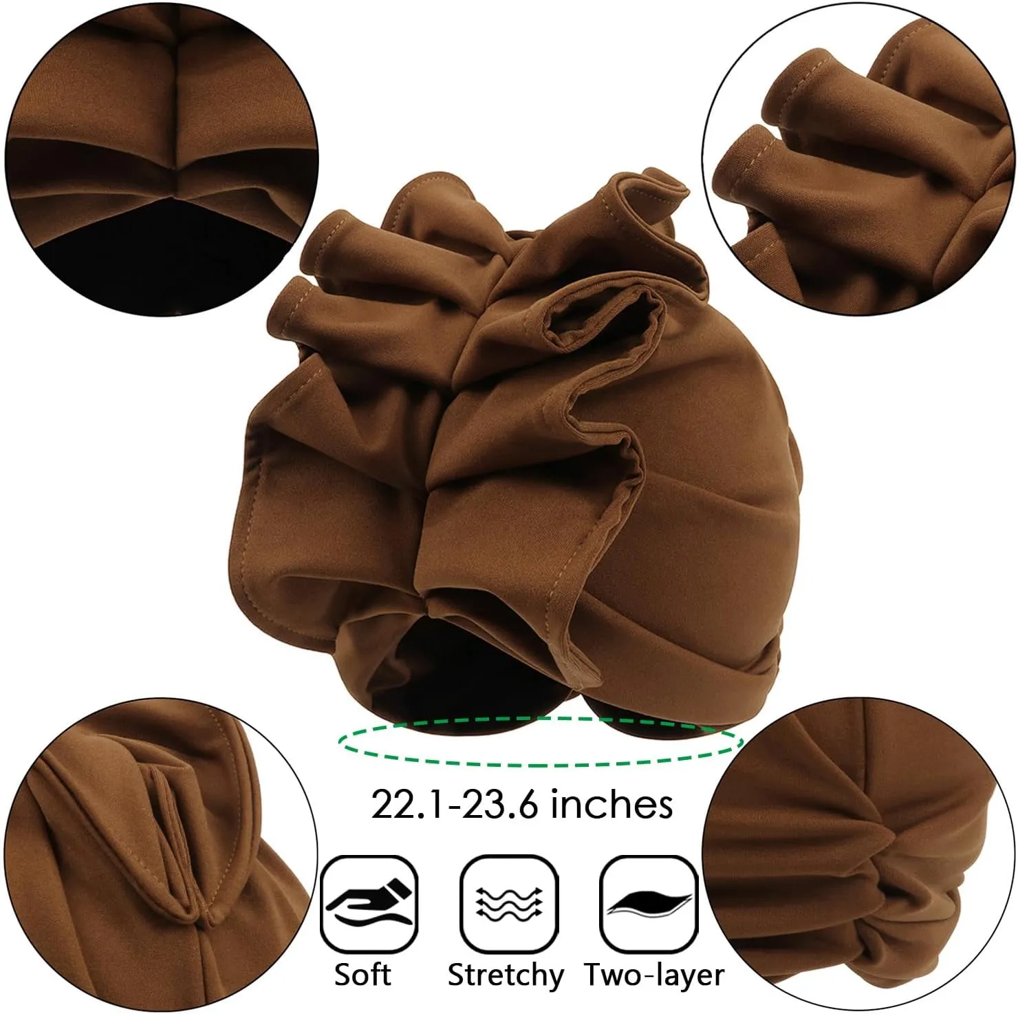Babalet Stretch Turban Hats African Double Layered Headwraps Soft Pre-Tied Bonnet Hair Wrap Ruffles Turbans for Black Women