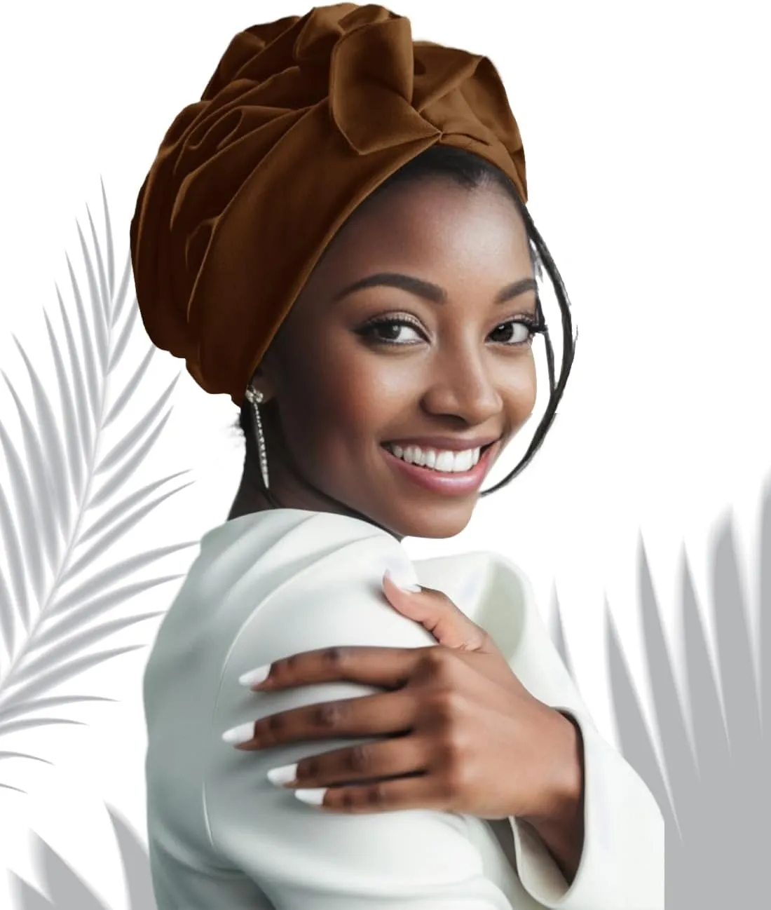 Babalet Stretch Turban Hats African Double Layered Headwraps Soft Pre-Tied Bonnet Hair Wrap Ruffles Turbans for Black Women