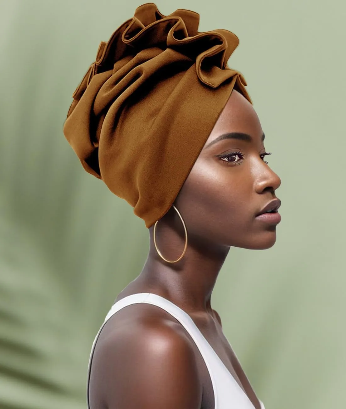Babalet Stretch Turban Hats African Double Layered Headwraps Soft Pre-Tied Bonnet Hair Wrap Ruffles Turbans for Black Women