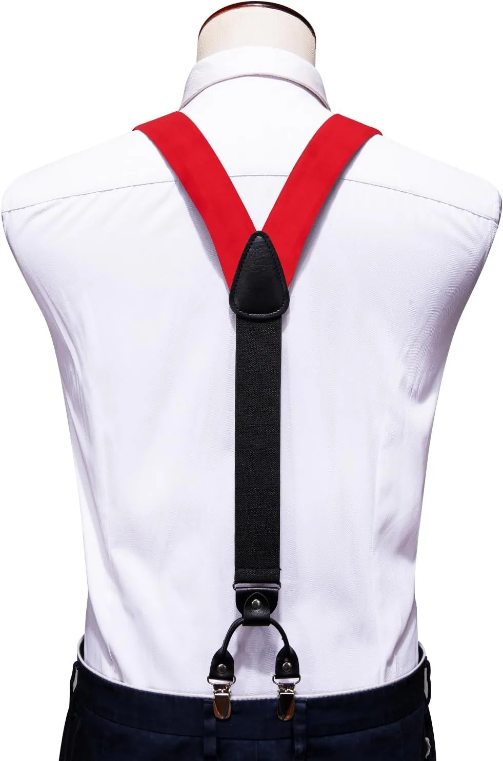 Barry.Wang Suspenders and Bow Tie Set for Men Solid Paisley Bowtie Y Shape Brace Handkerchief Cufflinks 6 Strong Clips