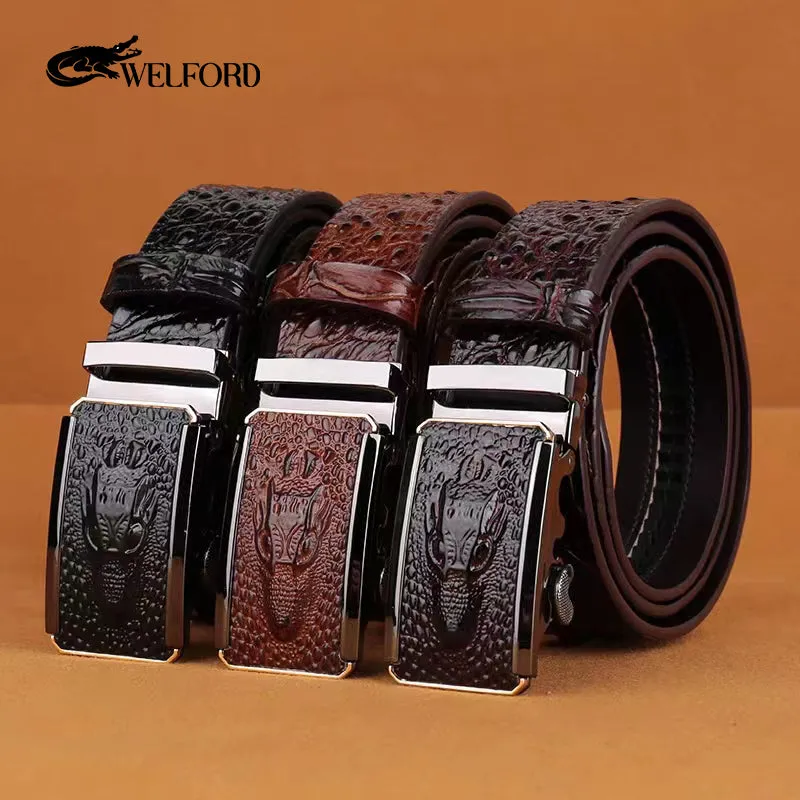 Belt men's crocodile pattern automatic buckle belt