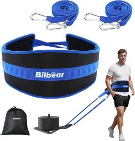 Bilbear Sled Pulling Belt,Adjustable Sled Training Waist Belt, Belt for Pulling with 2 Pulling Straps & 4 Hooks,Weight Sled Pull Belt for Tire Pulling, Squat,Leg Muscles Strength Training,Resistance Training,Core Power Workout