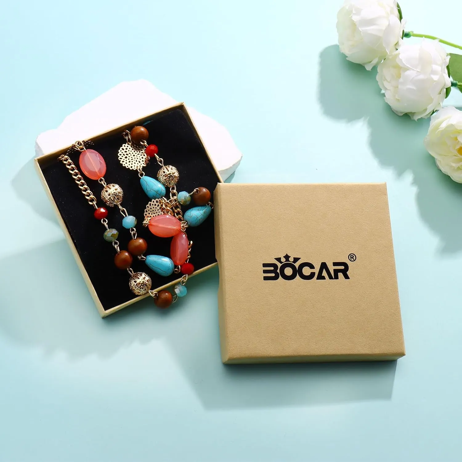 Bocar Long Necklaces for Women Trendy, Boho Layered Crystal Beaded Collar Necklaces for Women, Fashion Statement Necklaces Jewelry