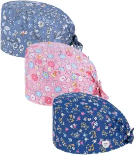 Bouffant Hats for Women 3 Pieces Adjustable Turban Cap Head Scarf Beanie Working Cap with Sweatband and Buttons for Nursing