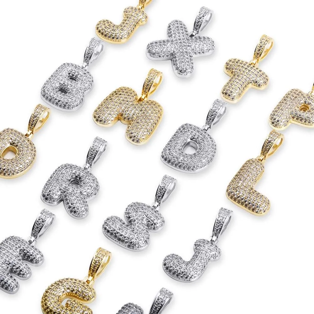 Bubble Letter Necklace Gold Silver Initial Necklaces 14K Gold Plated Personalized Custom Name Diamond Letter Chain Necklace for Men