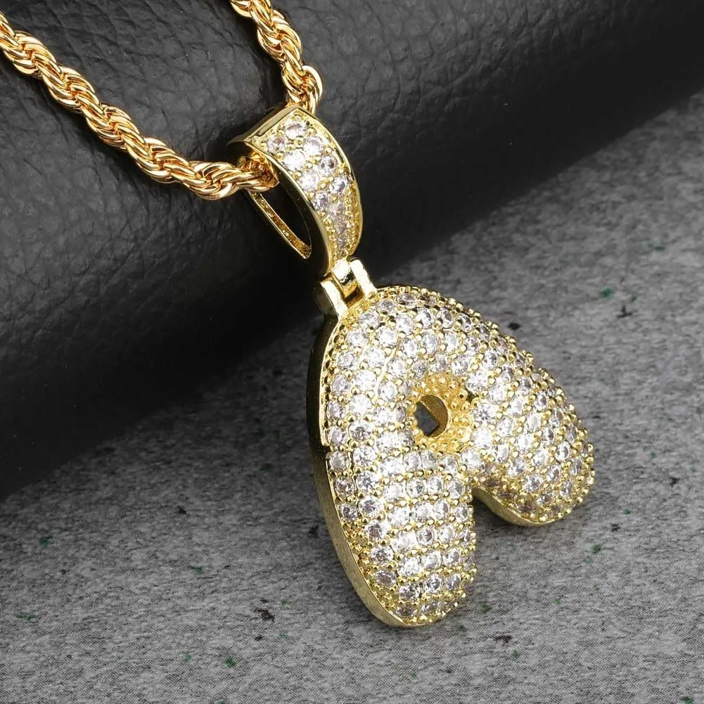 Bubble Letter Necklace Gold Silver Initial Necklaces 14K Gold Plated Personalized Custom Name Diamond Letter Chain Necklace for Men