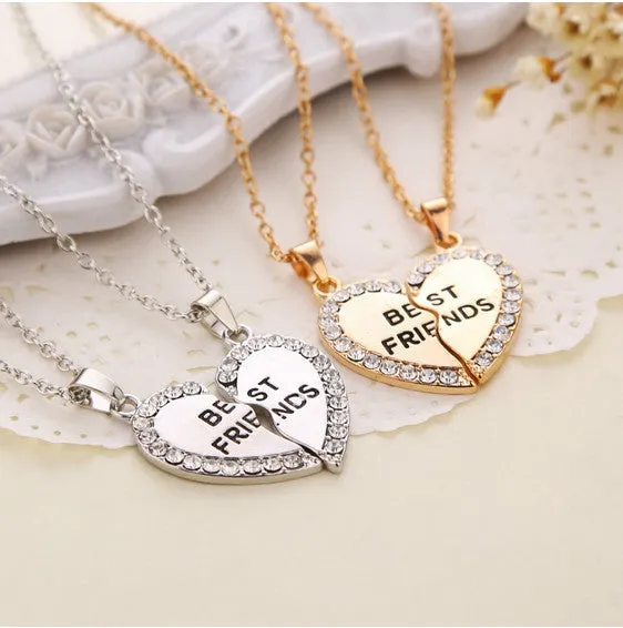 Charming Splice Heart Pendant Best Friend Letter Necklace Women Gifts 2 Color Pick Jewelry