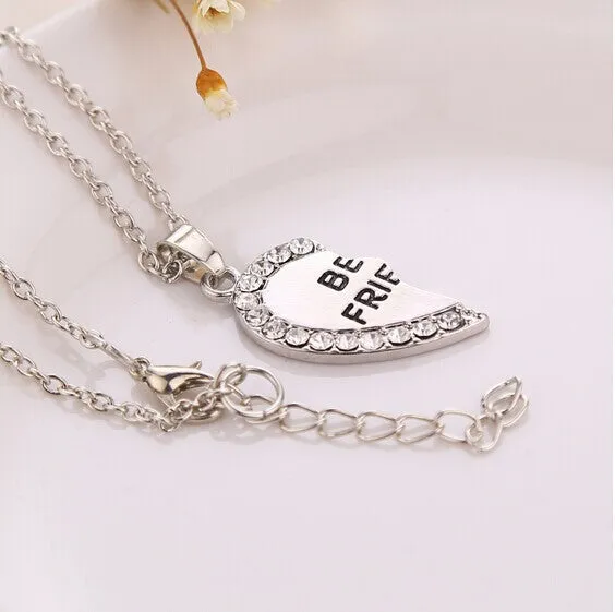 Charming Splice Heart Pendant Best Friend Letter Necklace Women Gifts 2 Color Pick Jewelry