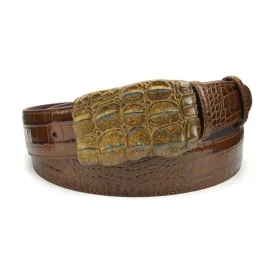 Chestnut Tone Mock Croc Caiman Plate Belt