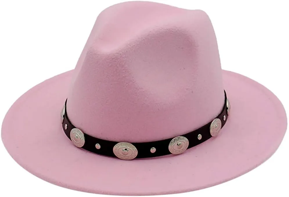 Classic Western Cowboy & Cowgirl Hat Felt Wide Brim Women Men Fedora Hats Decoration with Western Belt Bukle
