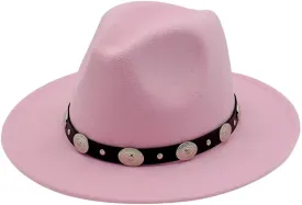 Classic Western Cowboy & Cowgirl Hat Felt Wide Brim Women Men Fedora Hats Decoration with Western Belt Bukle