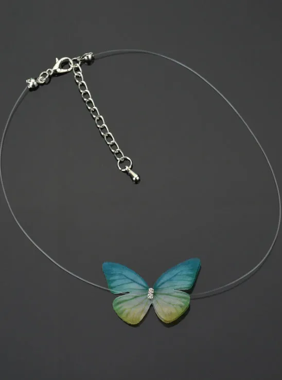 Colorful 3D Yarn Butterfly Chokers Invisible Fishline