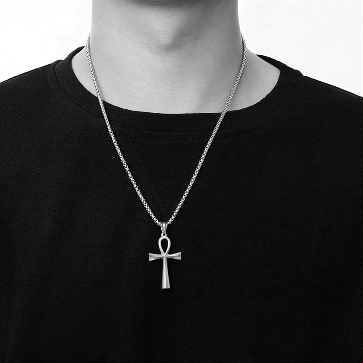 Coptic Ankh Cross Pendant Necklace for Men Women Gold Silver Black Plated Cool Vintage Symbol of Life Charm Adjustable Chain Necklace for Religious Amulet Jewelry Gifts