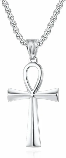 Coptic Ankh Cross Pendant Necklace for Men Women Gold Silver Black Plated Cool Vintage Symbol of Life Charm Adjustable Chain Necklace for Religious Amulet Jewelry Gifts