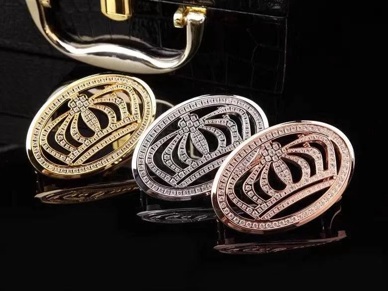 Crocodile Skin Leather Belt Crown Black