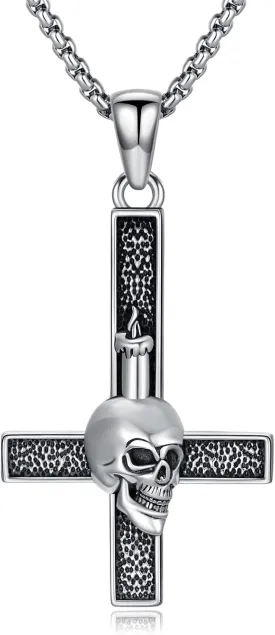 Cross Necklace for Men 925 Sterling Silver Three Nail Cross/Atheist/Anchor/Skull Pendant Christian Protect Jewelry Birthday Gifts for Husband
