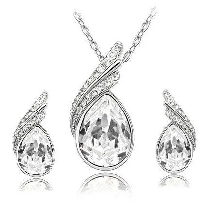 Crystal Water drop leaves Earrings necklace jewelry sets for women