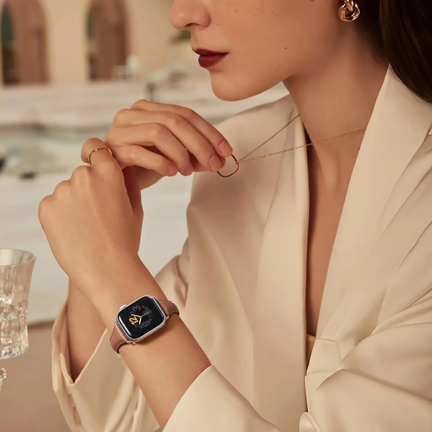 DaQin Slim Leather Band Compatible with Apple Watch Band for Women 40mm 38mm 41mm 42mm 44mm 46mm 45mm 49mm, Top Grain Genuine Leather Wristband for iWatch Band for Women Series 10 9 8 7 6 5 4 3 2 1 SE