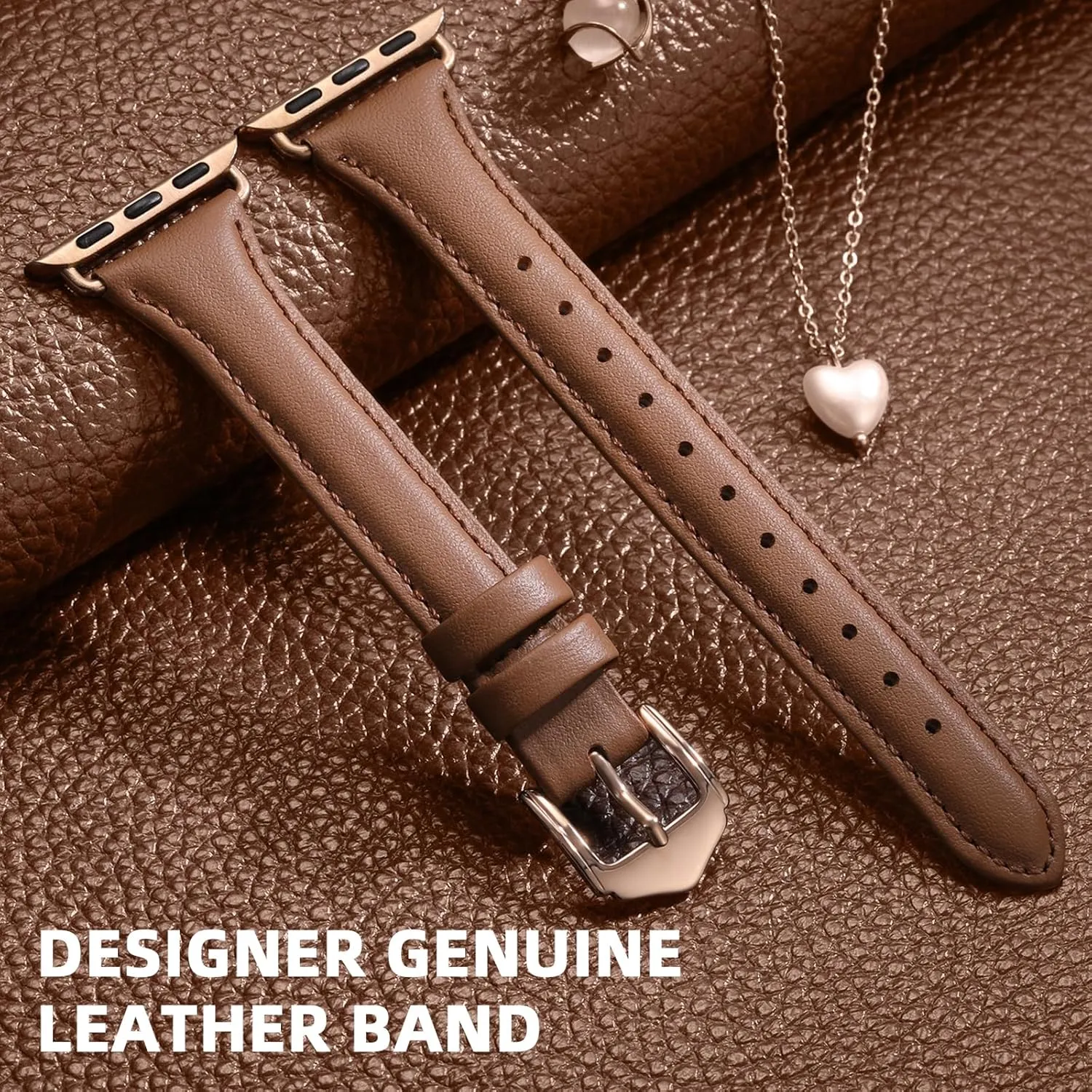 DaQin Slim Leather Band Compatible with Apple Watch Band for Women 40mm 38mm 41mm 42mm 44mm 46mm 45mm 49mm, Top Grain Genuine Leather Wristband for iWatch Band for Women Series 10 9 8 7 6 5 4 3 2 1 SE
