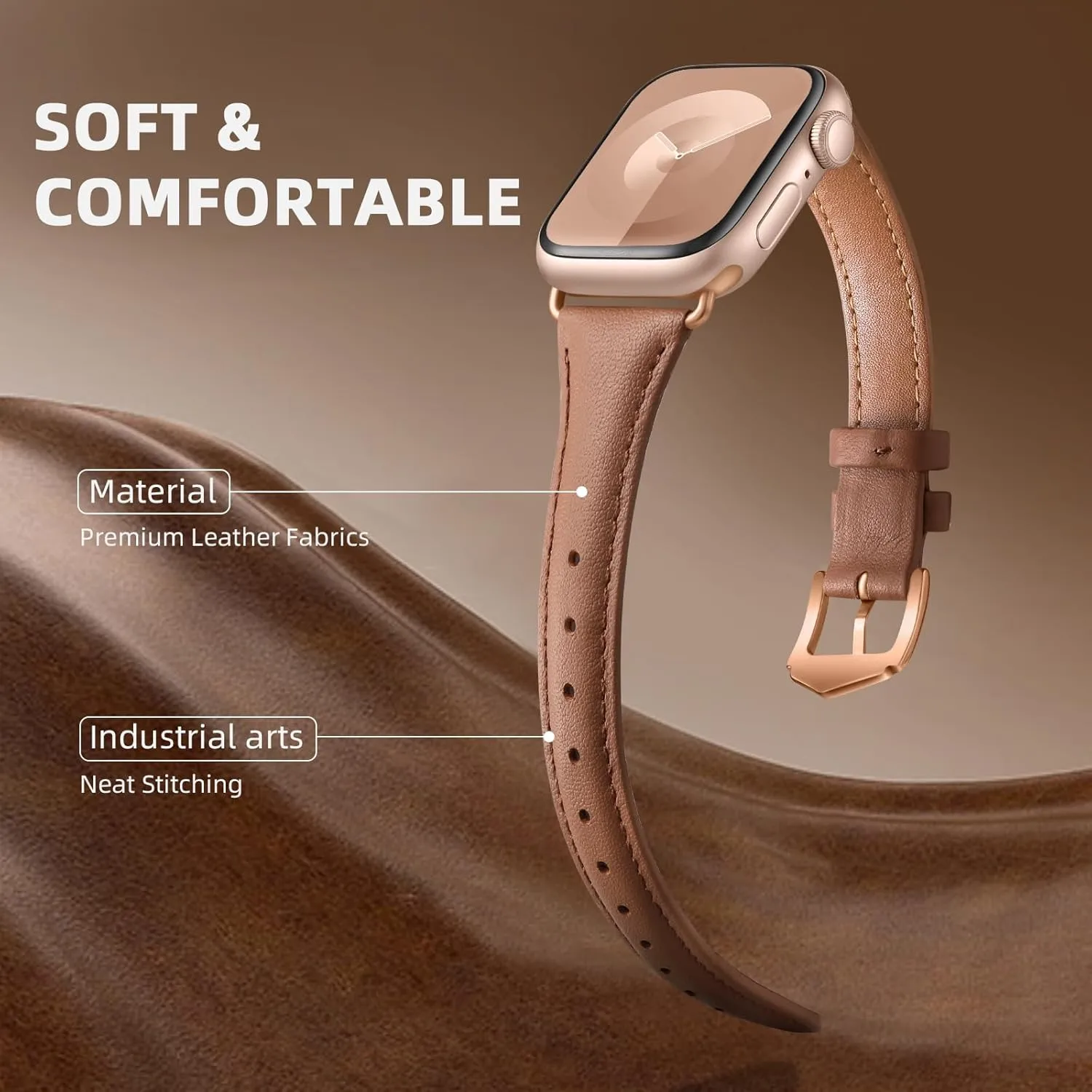 DaQin Slim Leather Band Compatible with Apple Watch Band for Women 40mm 38mm 41mm 42mm 44mm 46mm 45mm 49mm, Top Grain Genuine Leather Wristband for iWatch Band for Women Series 10 9 8 7 6 5 4 3 2 1 SE