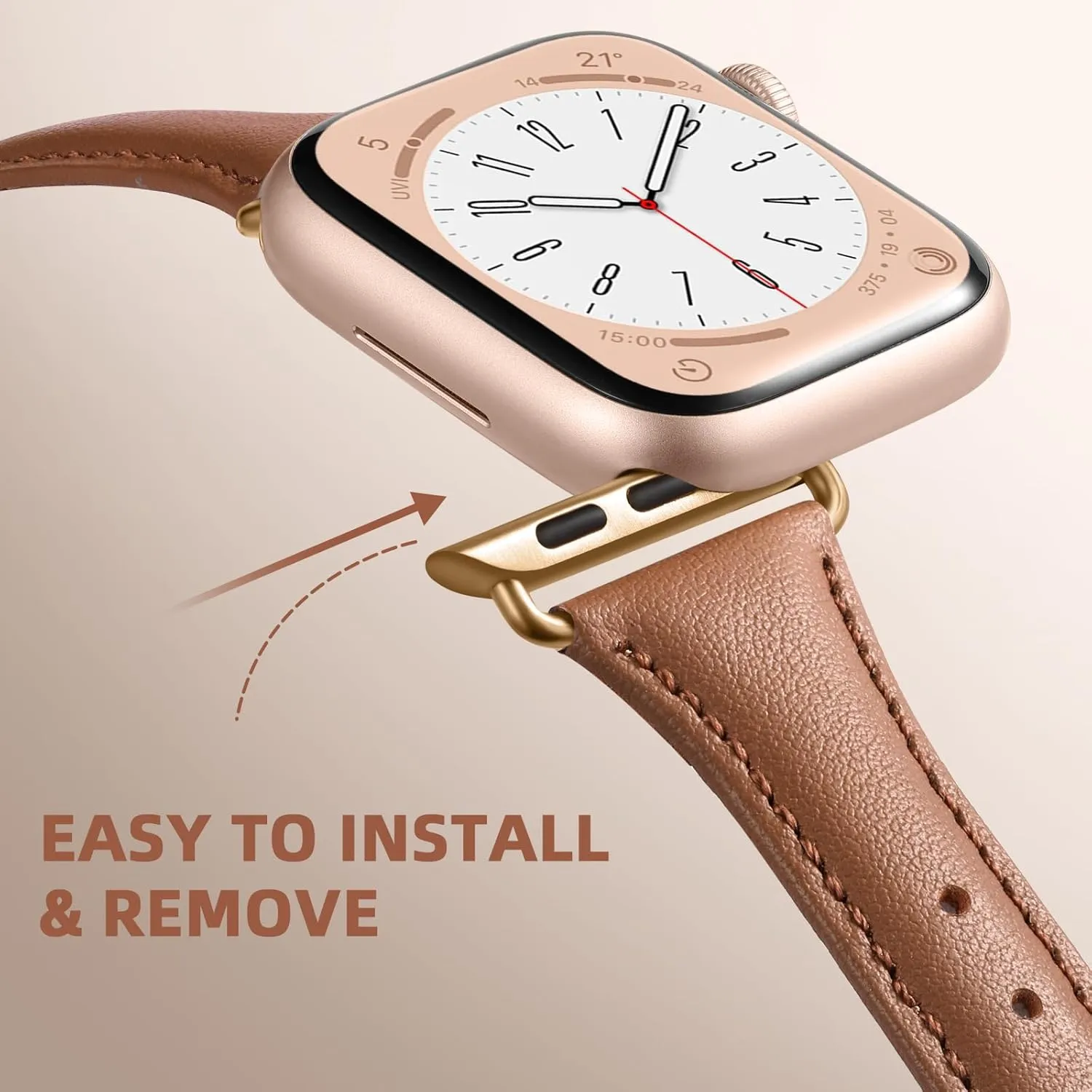 DaQin Slim Leather Band Compatible with Apple Watch Band for Women 40mm 38mm 41mm 42mm 44mm 46mm 45mm 49mm, Top Grain Genuine Leather Wristband for iWatch Band for Women Series 10 9 8 7 6 5 4 3 2 1 SE