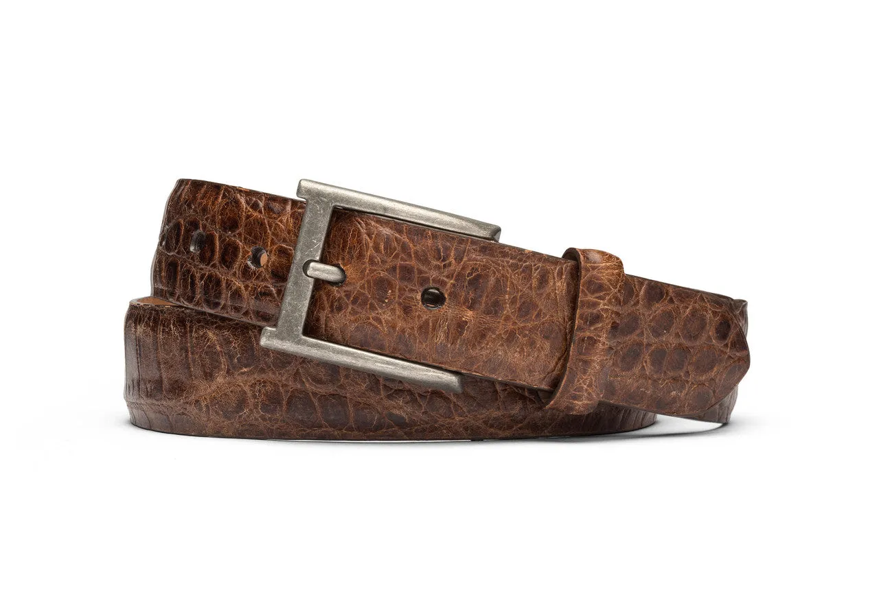 Distressed Embossed Crocodile Belt with Antique Buckle