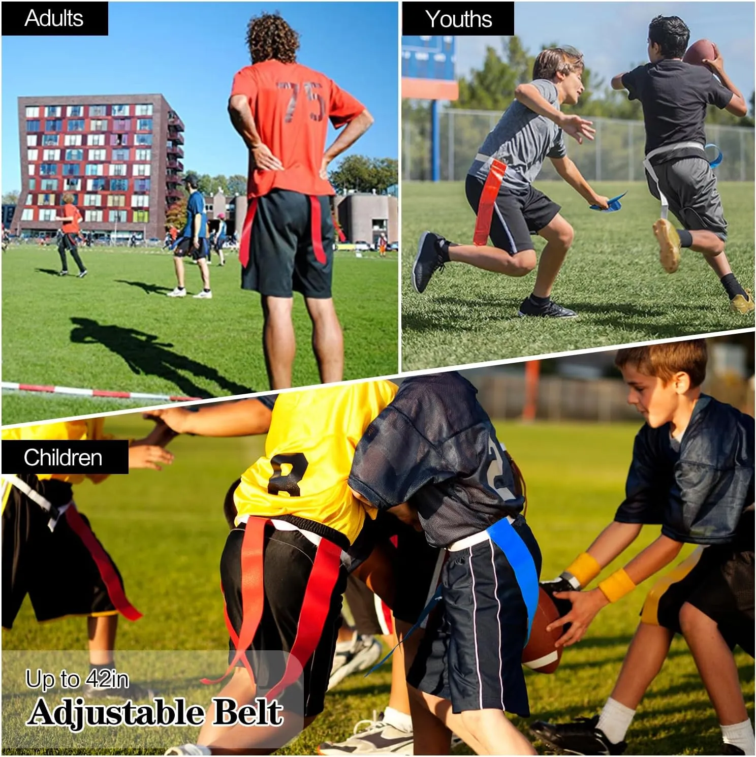 DkOvn Flag Football Set, 8/10/14/28pcs Flag Football Belts with Flags, Easy Tear Away Belt for Youths, Adults Players of Flag Football