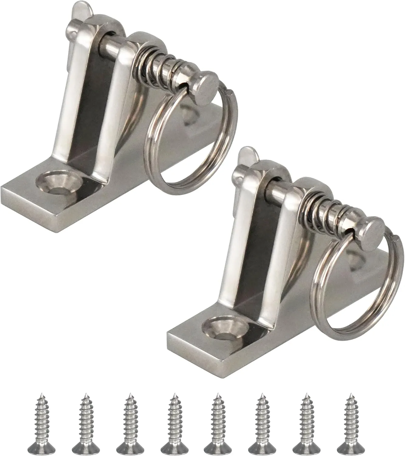 DNB Bimini Top Deck Hinge - Stainless Steel 316 - with Ring and Removable Pin - Extra Installation Screws Included
