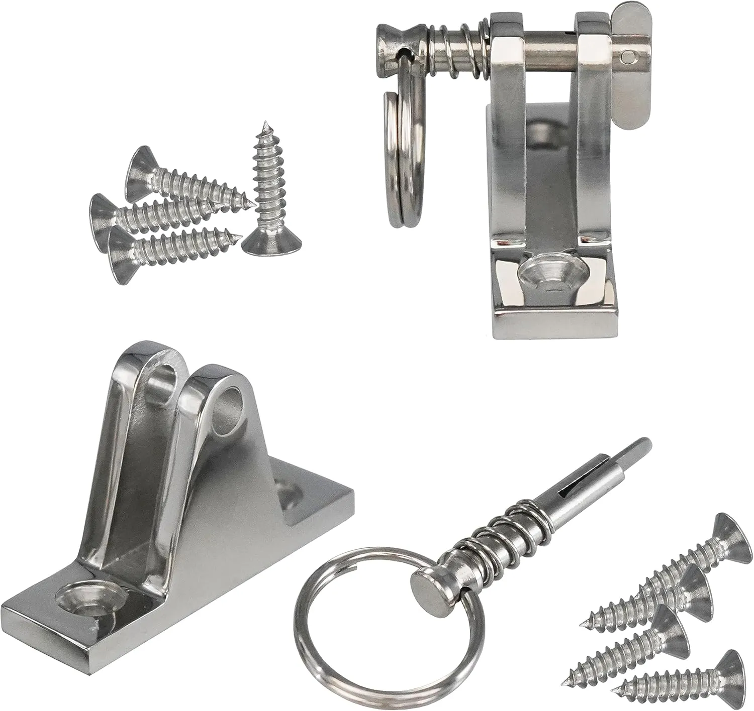 DNB Bimini Top Deck Hinge - Stainless Steel 316 - with Ring and Removable Pin - Extra Installation Screws Included