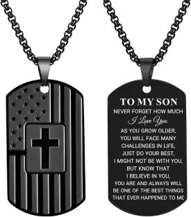 Dog Tag Cross Necklace for Men Boys Military Christian Baptism Religious First Communion Confirmation Gifts for Teenage Boy