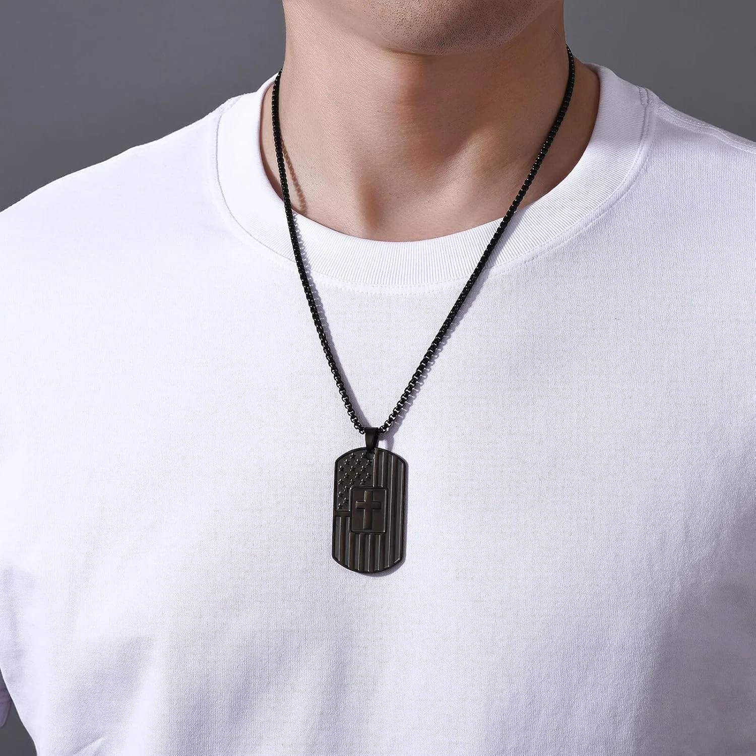 Dog Tag Cross Necklace for Men Boys Military Christian Baptism Religious First Communion Confirmation Gifts for Teenage Boy