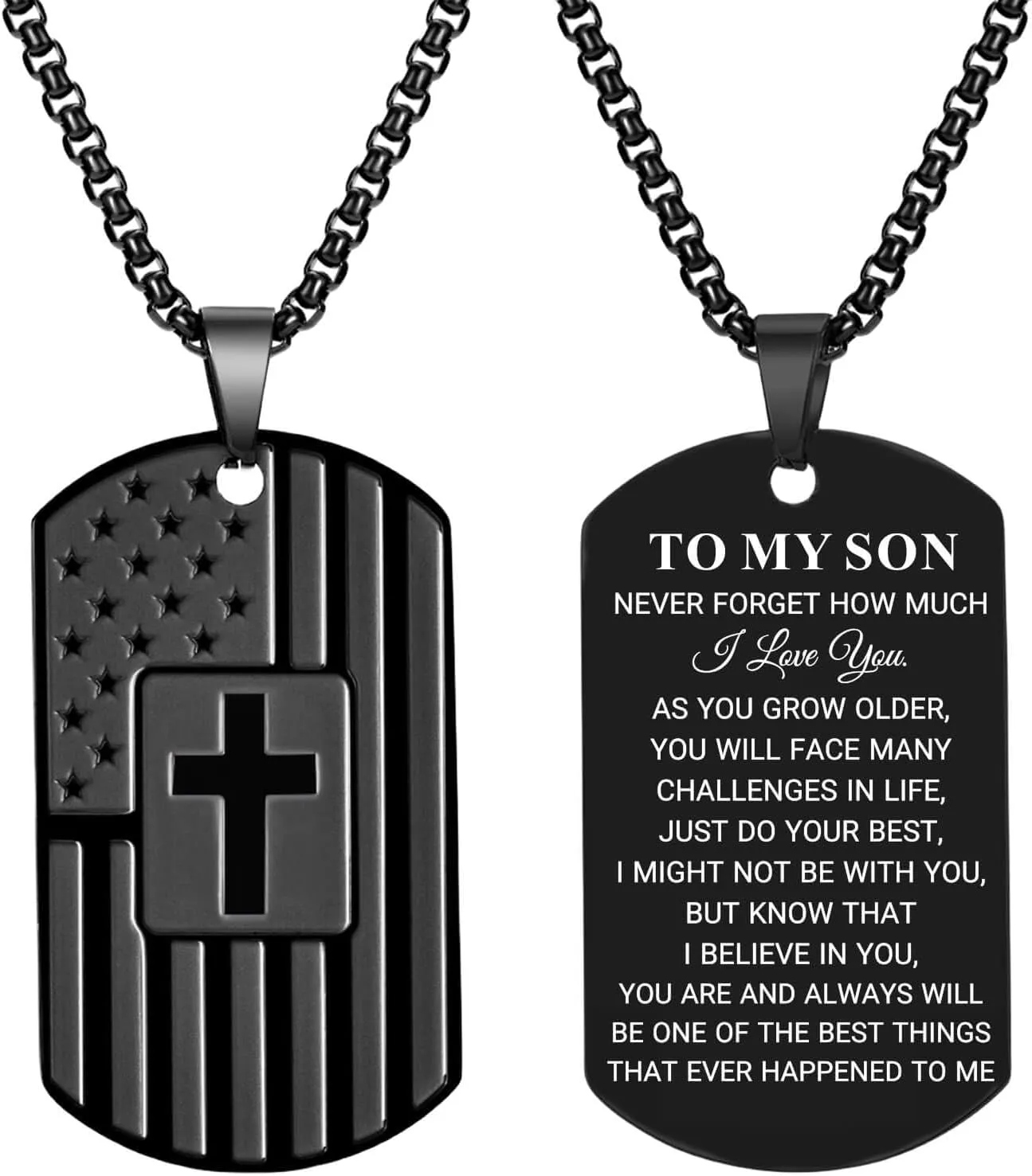 Dog Tag Cross Necklace for Men Boys Military Christian Baptism Religious First Communion Confirmation Gifts for Teenage Boy