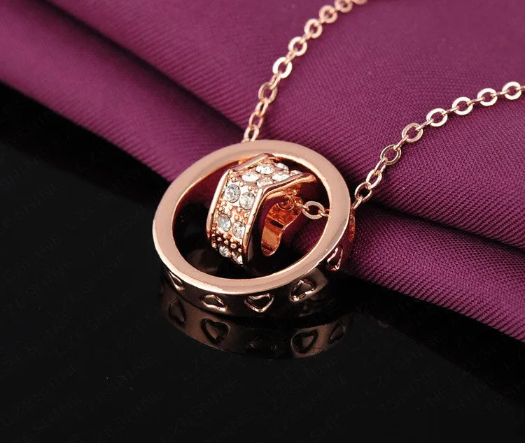 Double Necklaces & Pendants 18K Rose Gold/Platinum Plated Austrian Crystal Circle Heart Necklace