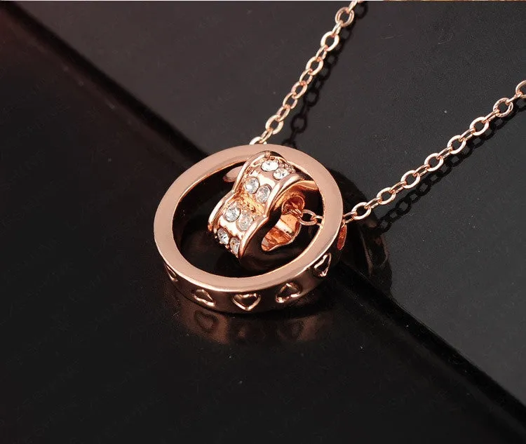 Double Necklaces & Pendants 18K Rose Gold/Platinum Plated Austrian Crystal Circle Heart Necklace