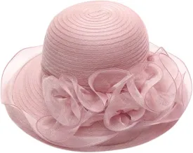 Easter Bonnets for WomenWomen Fel Bowler Fedora Hat Floral Fascinator for Kentuck Church Derby Wedding Party Church Fascinator (Pink, One Size)