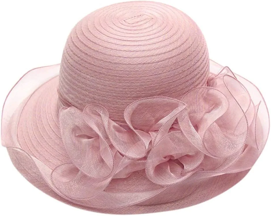 Easter Bonnets for WomenWomen Fel Bowler Fedora Hat Floral Fascinator for Kentuck Church Derby Wedding Party Church Fascinator (Pink, One Size)
