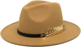Fedoras Men's Fedora Hat Wide Brim Jazz Hat with Feather Belt Autumn and Winter Panama Hat