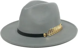 Fedoras Men's Fedora Hat Wide Brim Jazz Hat with Feather Belt Autumn and Winter Panama Hat