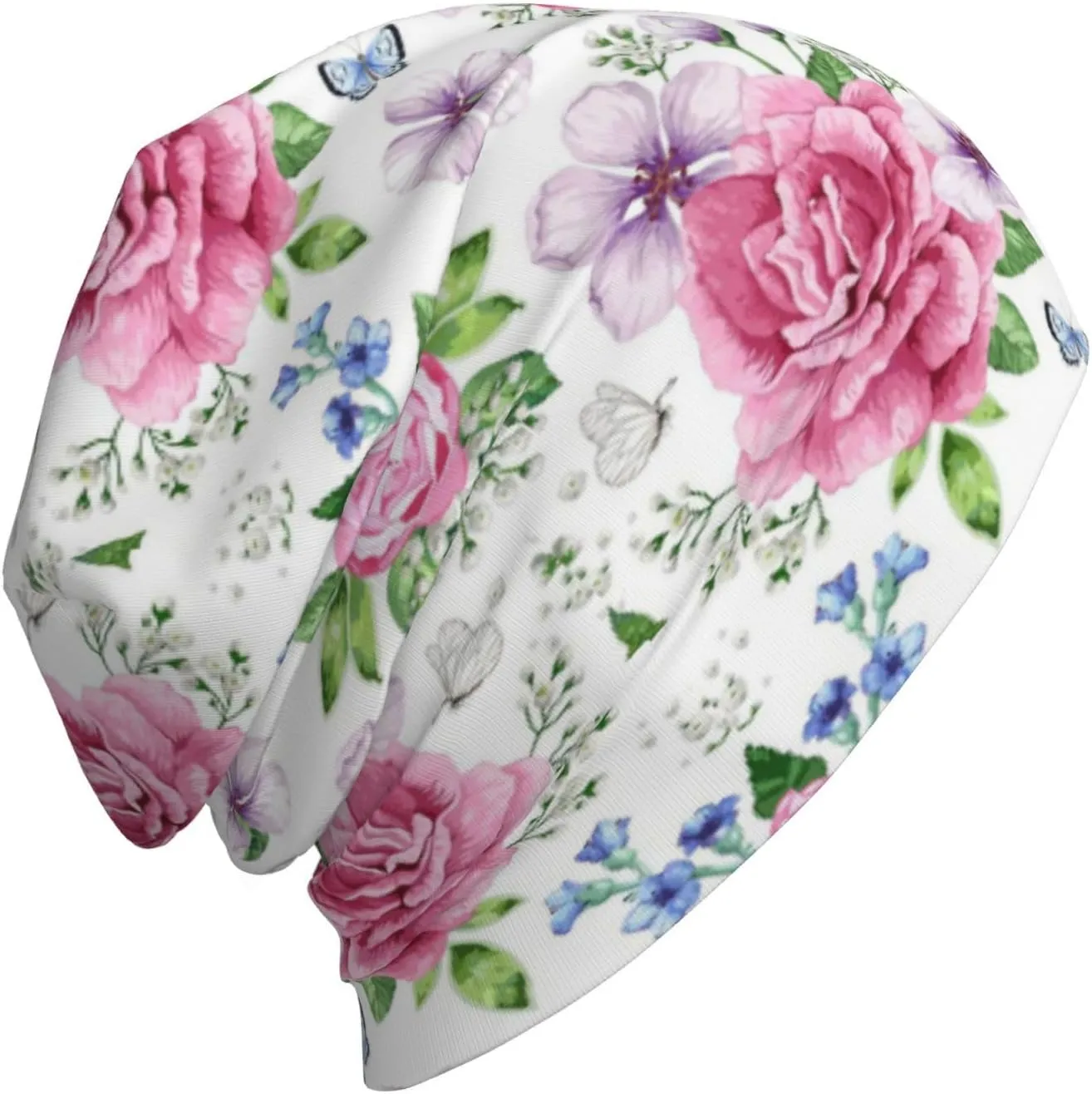 Floral Dog Womens Slouchy Beanie Cotton Chemo Caps Cancer Headwear Hats Turban Baggy Skull Sleep Scarf